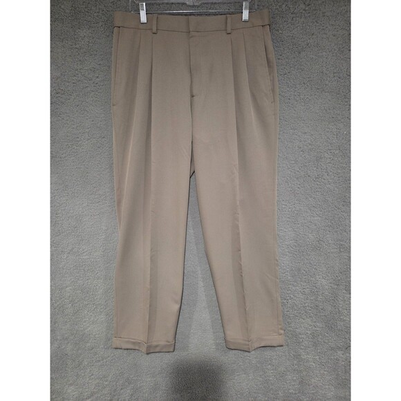 Haggar Dress Pants Mens 34x29 Stone Classic Fit Herringbone Pleated Preppy - Picture 3 of 9